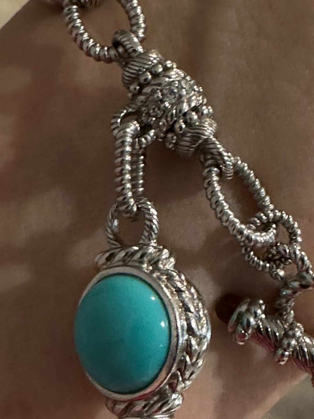 Judith Ripka Turquoise Sleeping Beauty 7.5" Toggle Bracelet with Charm 33g. - Picture 3 of 15